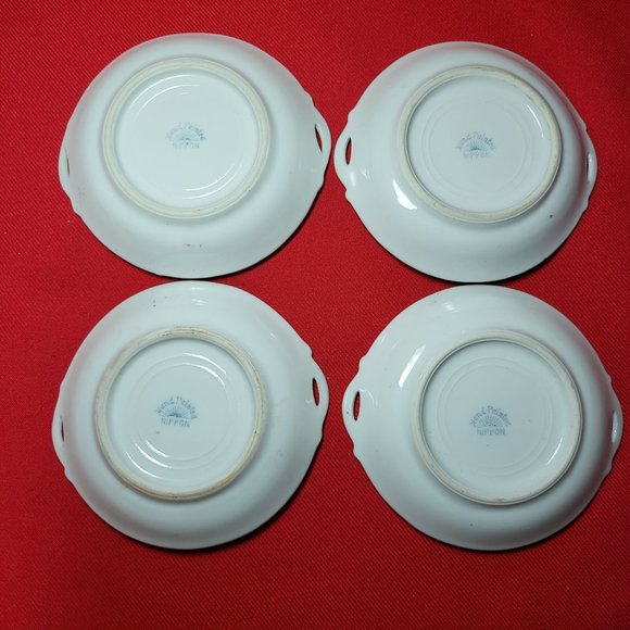 Vintage Nippon Hand Painted Miniature Plates Butter Dish Set of 4 - Picture 4 of 13
